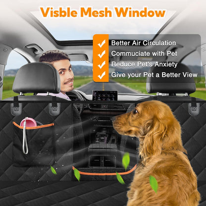 Dog Car Seat Cover for Back Seat, 100% Waterproof Dog Car Hammock with Mesh Window, Anti-Scratch Nonslip Durable Soft Pet Dog Seat Cover for Cars Trucks and SUV